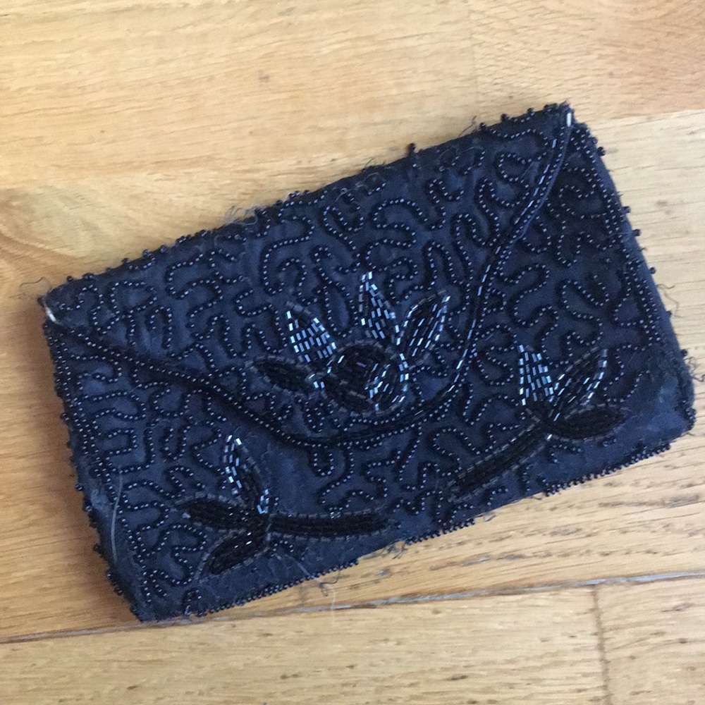 Vintage Black Beaded Evening Wallet/Purse